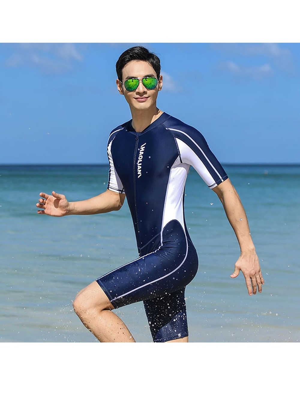 Men’s Navy & White Short Sleeve Swim Suit/ wetsuit size L